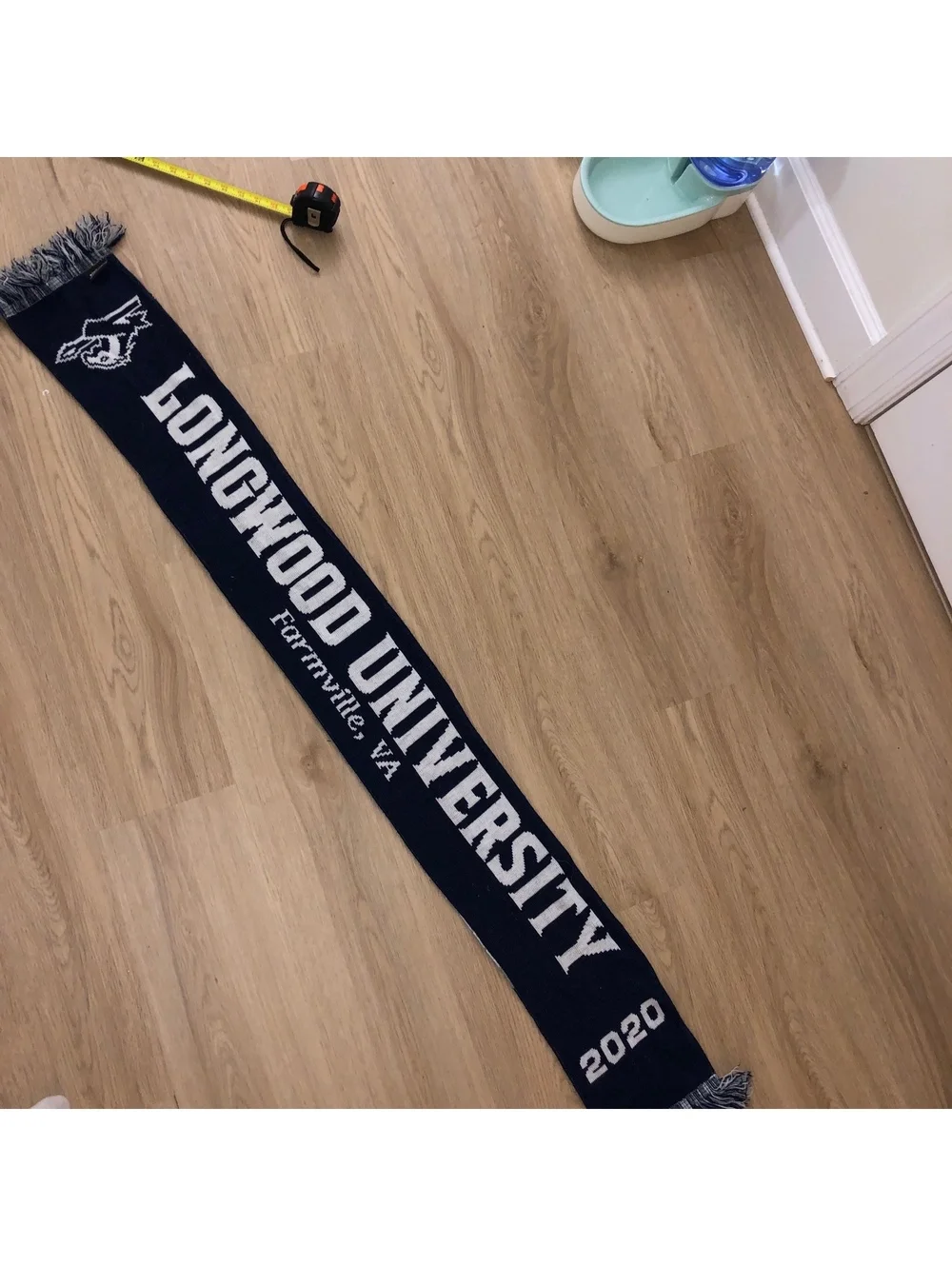 LONGWOOD UNIVERSITY LANCERS DOUBLE SIDED REVERSIBLE SCARF KNIT GRAY WHITE BLUE